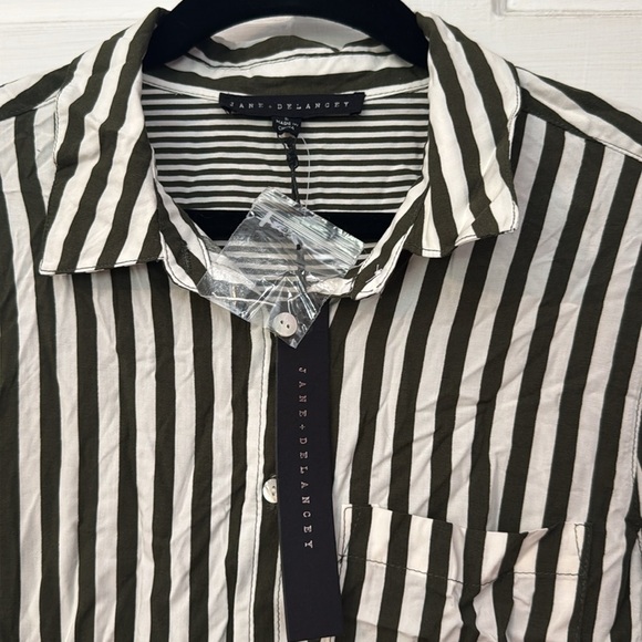 Jane + Delancey NWT Women's Long Sleeve Small Green and White Button Up - Picture 2 of 13